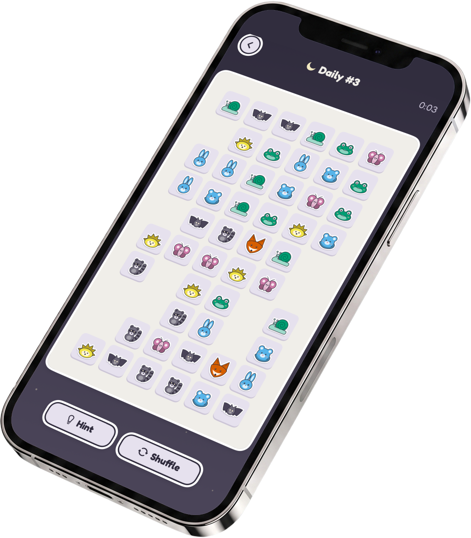 The Moonpairs Daily board, with frogs, bunnies, foxes and other Moonlit Meadow figures, on a phone